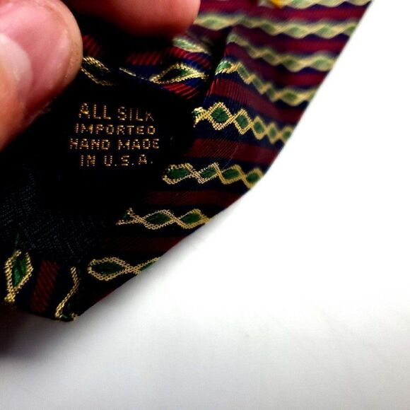 XMI Silk Tie Red Woven Striped USA Vintage Wide‎ - Picture 5 of 6
